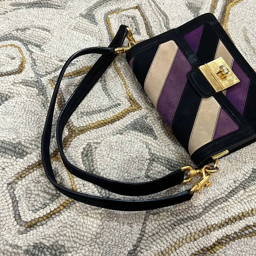💕 Dolce & Gabbana black purple tan suede double handle satchel handbag 💕